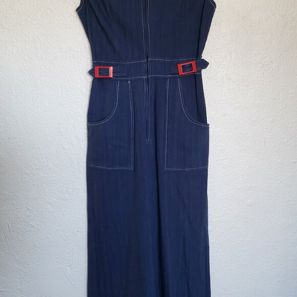 Vintage Navy Jumpsuit with Red Accents & Hood - Picture 15 of 15